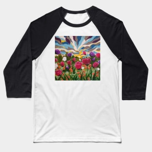 Field of Dreams, Landscape with flowers painting, acrylic floral landscape, colorful abstract landscape Baseball T-Shirt